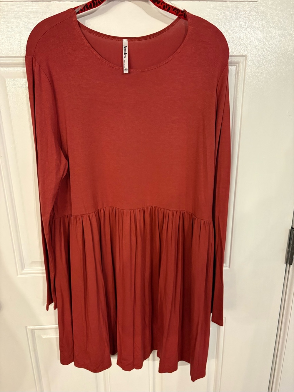 Azules Brick Red Long-Sleeve Babydoll Dress